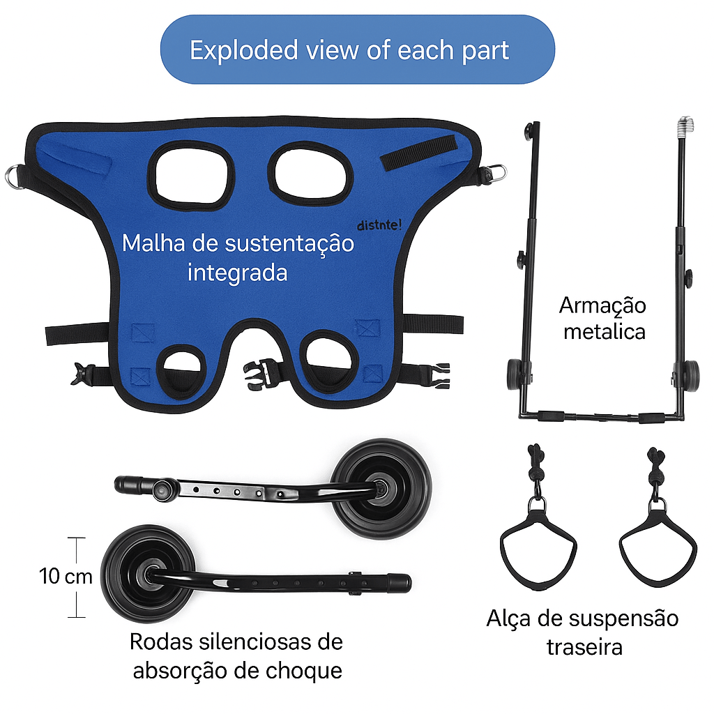 Carrinho Ajustável de Apoio para Cães – Assistência para Passeios - DogCare.pt