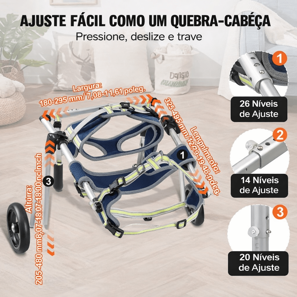 Carrinho Ajustável para Cães de Porte Grande – Estrutura Leve e Estável - DogCare.pt