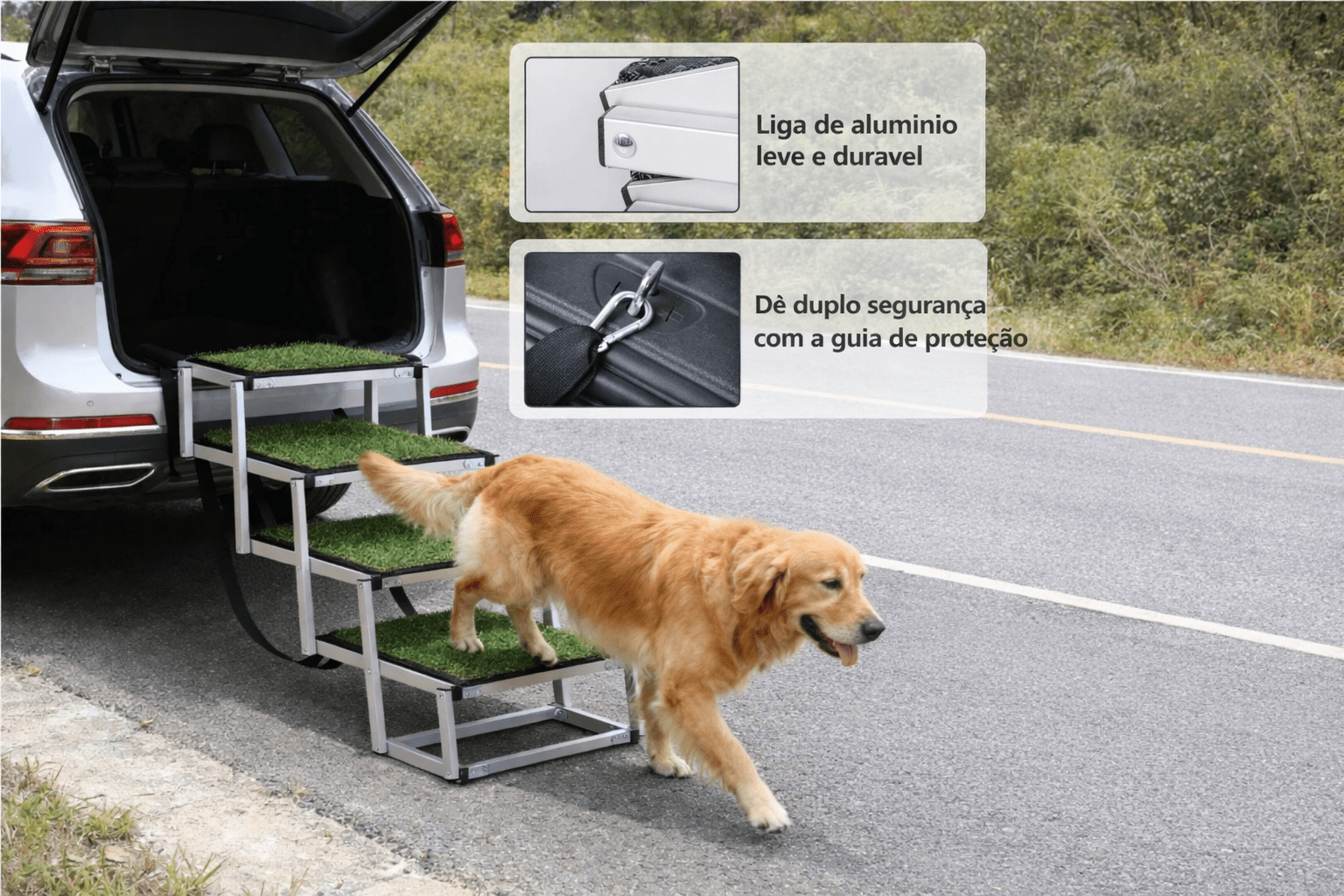 Escada Dobrável Antiderrapante para Cães – Acesso Seguro a Carros e SUVs - DogCare.pt