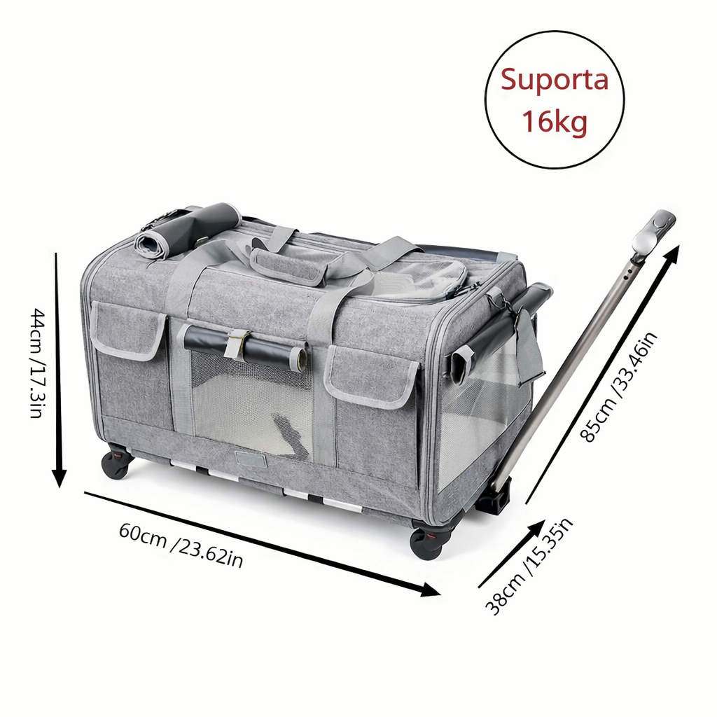 Mala de Transporte com Rodas para Cães – Dobrável e Portátil