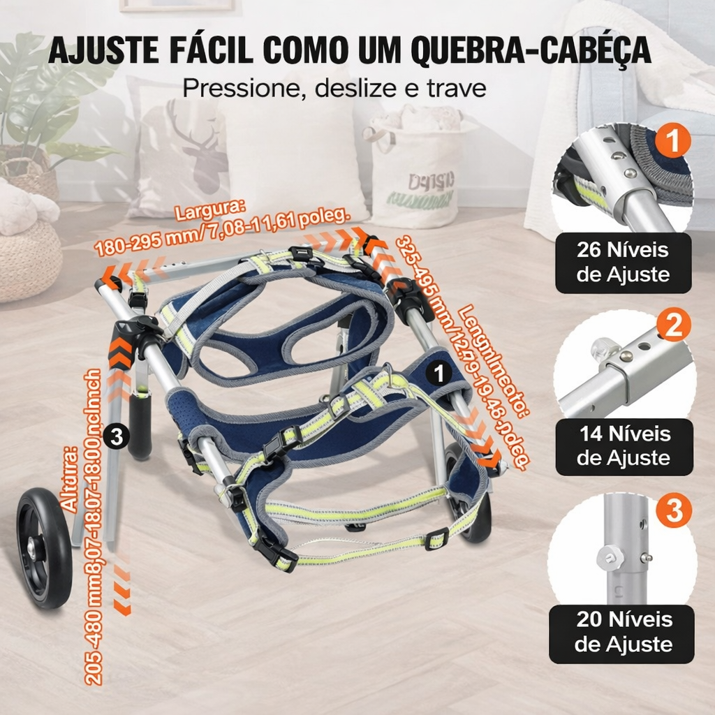 Carrinho Ajustável para Cães de Porte Grande – Estrutura Leve e Estável