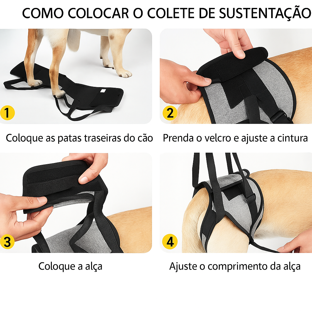 Arnês de Suporte Traseiro Ajustável para Cães – Estabilidade no Uso Diário