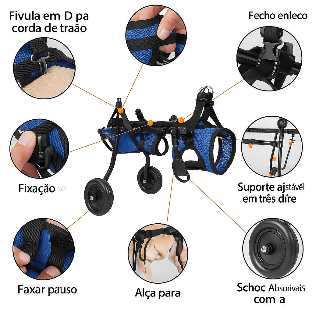 Carrinho Ajustável de Apoio para Cães – Assistência para Passeios