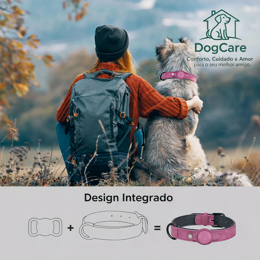 Coleira Ajustável para Cães com Suporte para Localizador – Conforto e Resistência