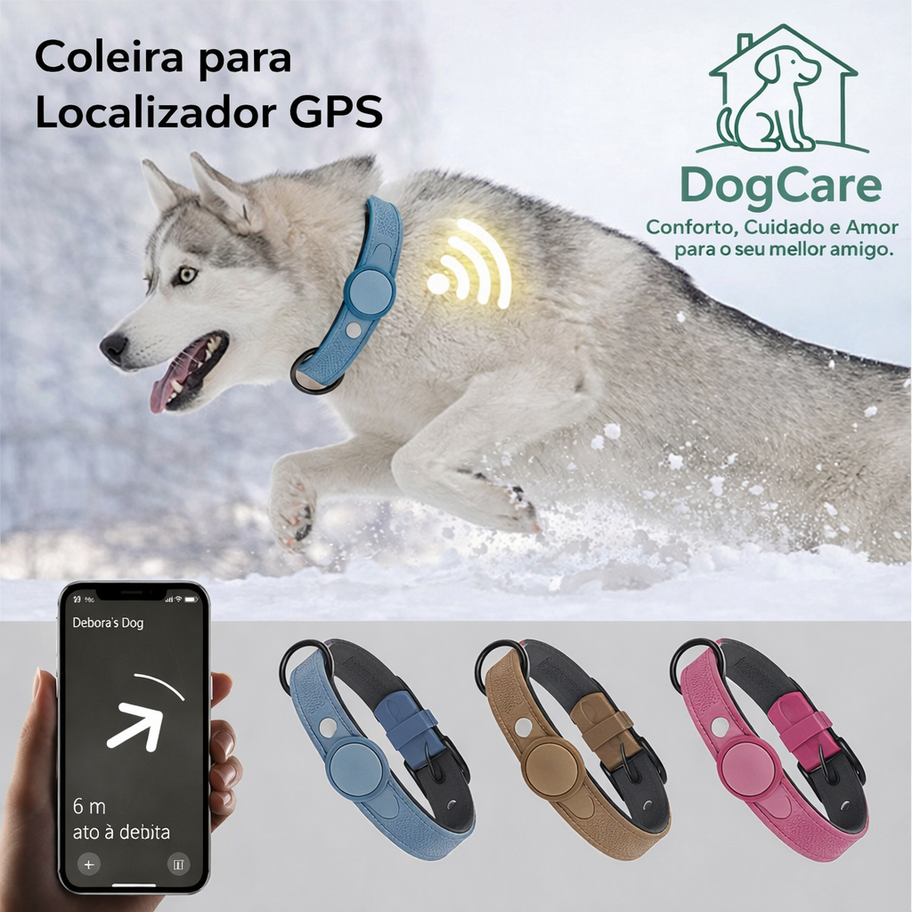 Coleira Ajustável para Cães com Suporte para Localizador – Conforto e Resistência