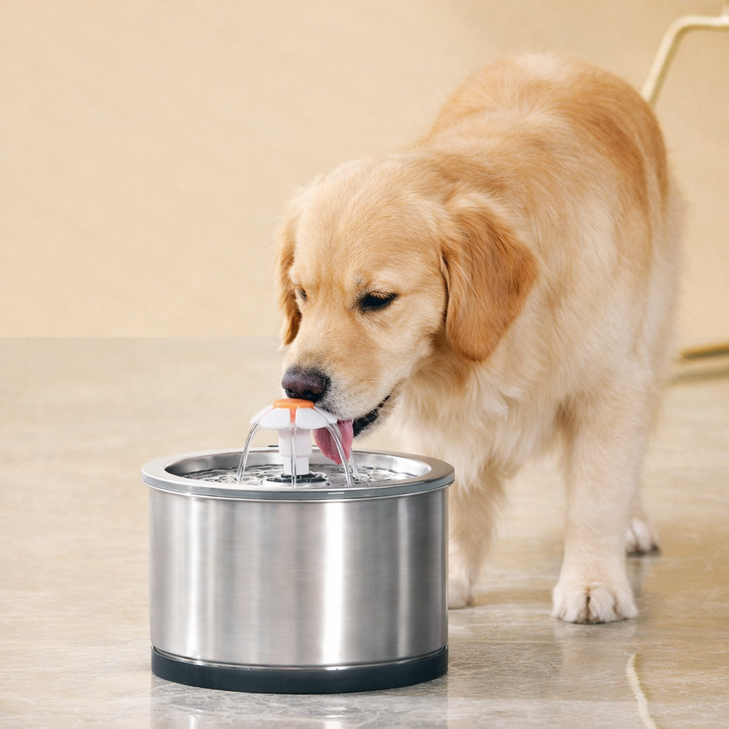 Fonte de Água Automática em Inox para Cães e Gatos – Silenciosa e Higiénica