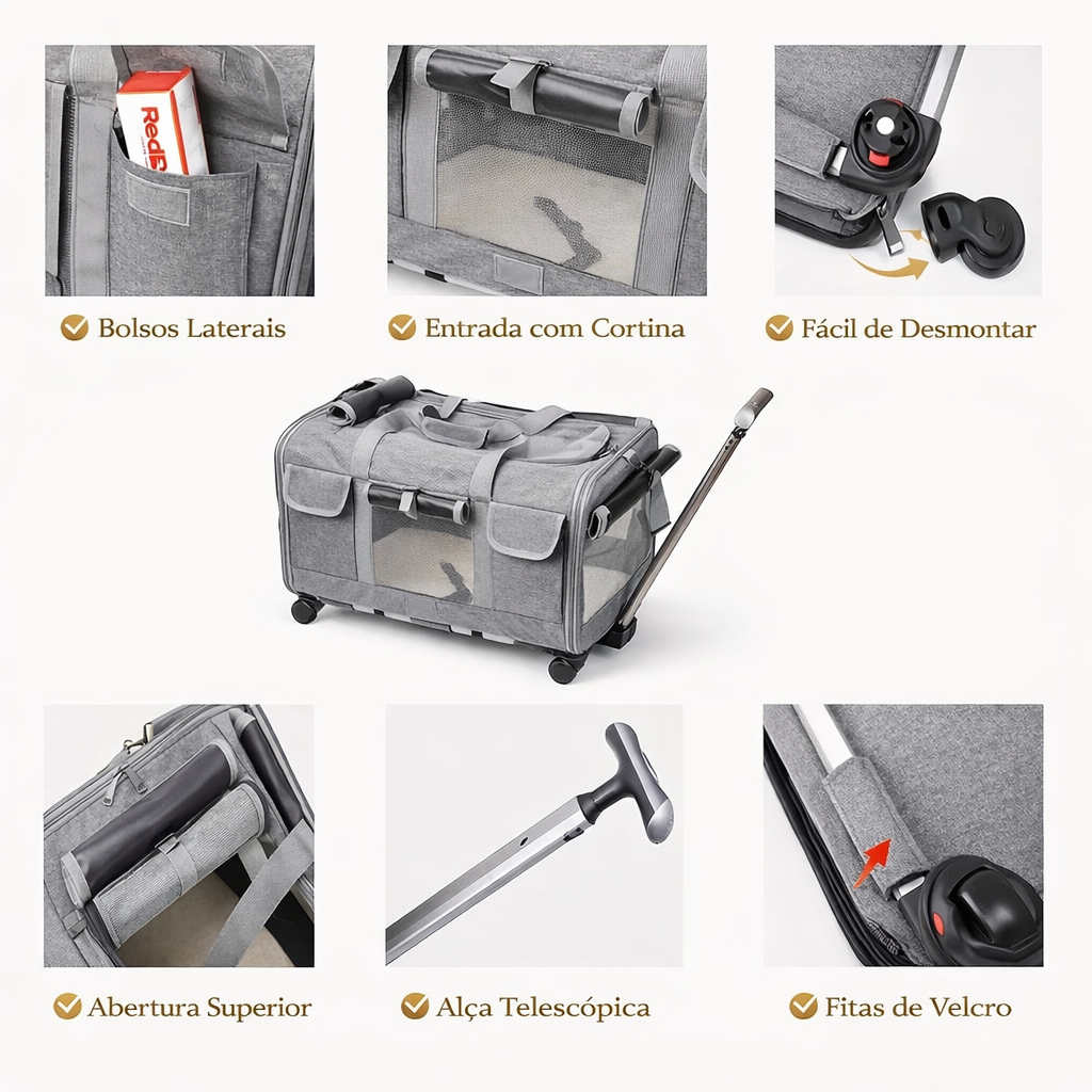 Mala de Transporte com Rodas para Cães – Dobrável e Portátil
