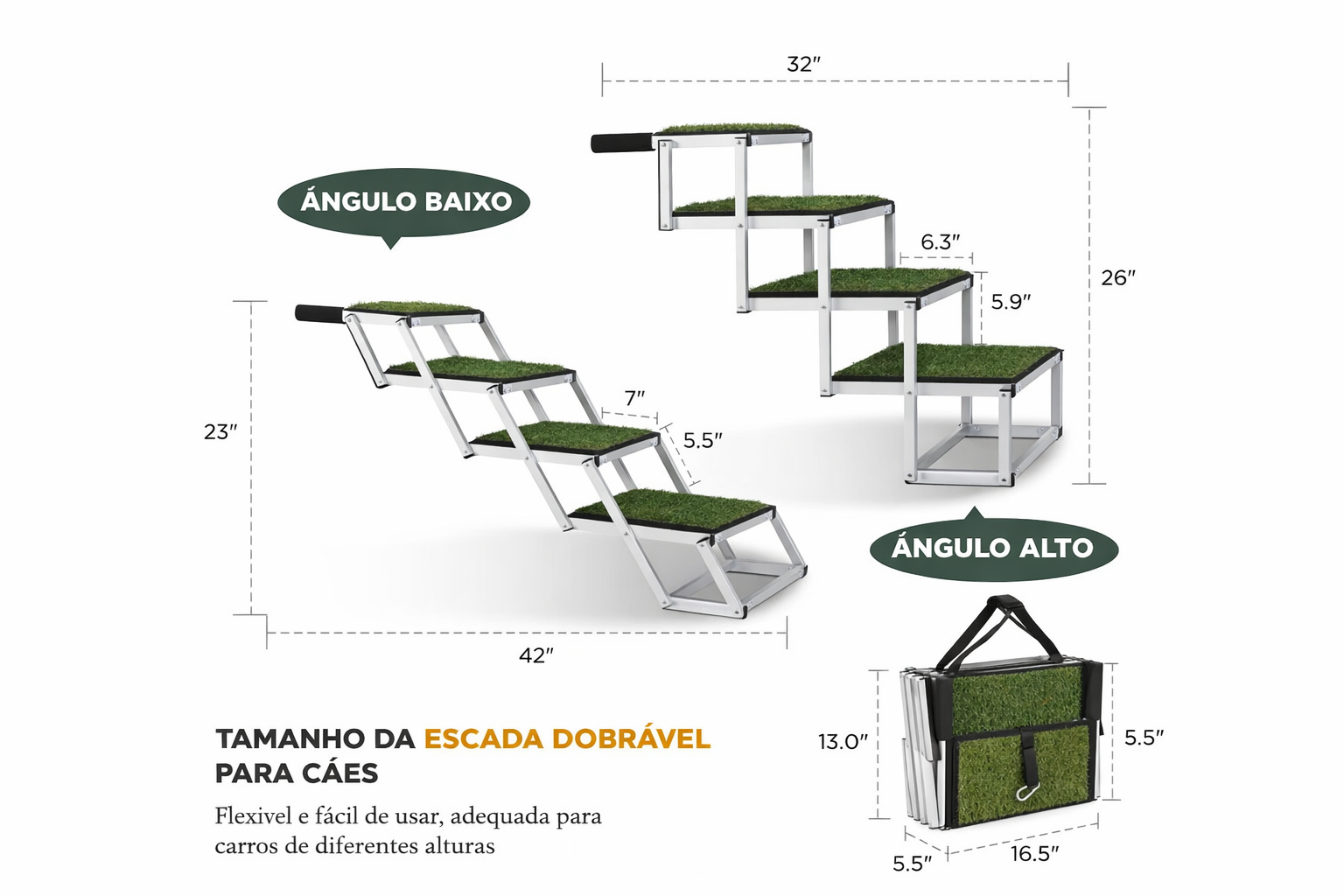 Escada Dobrável Antiderrapante para Cães – Acesso Seguro a Carros e SUVs