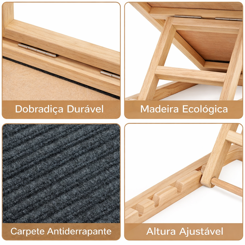 Rampa de Madeira Ajustável Antiderrapante para Cães