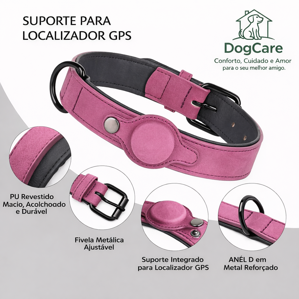Coleira Ajustável para Cães com Suporte para Localizador – Conforto e Resistência