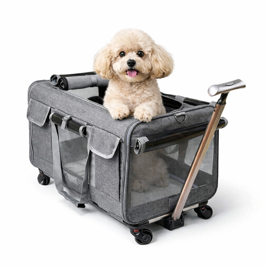Mala de Transporte com Rodas para Cães – Dobrável e Portátil