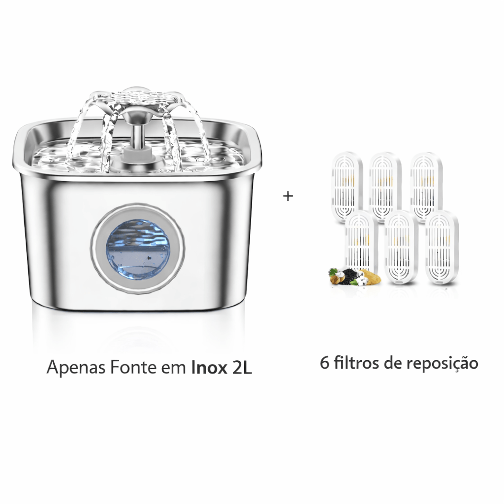 Fonte de Água Automática em Inox para Cães e Gatos – 2L - DogCare.pt